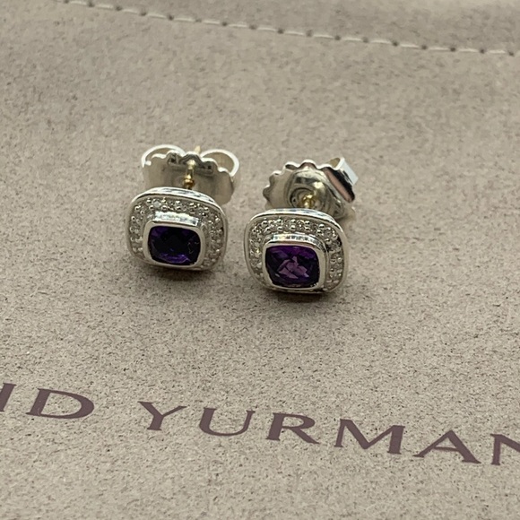 David Yurman Petite Earrings AMETHYST Diamonds - Picture 4 of 4